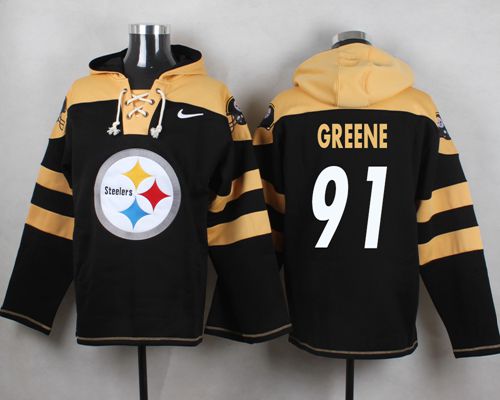 Nike Steelers #91 Kevin Greene Black Player Pullover NFL Hoodie - Click Image to Close